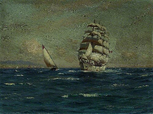 Sailing Vessels off the Coast, 1916, Thomas Somerscales