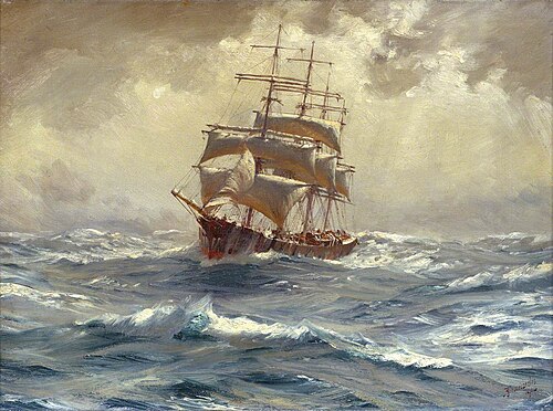 A Barque Running Before a Gale, 1910, Thomas Somerscales
