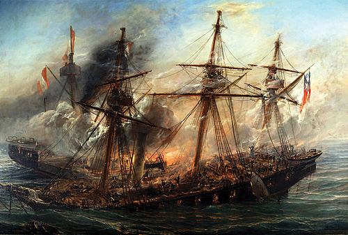 The Naval battle of Iquique, 1900, Thomas Somerscales