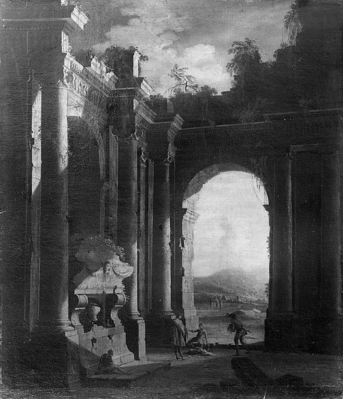 Capriccio of Ruins with Figures beneath an Archway, 1740, Leonardo Coccorante