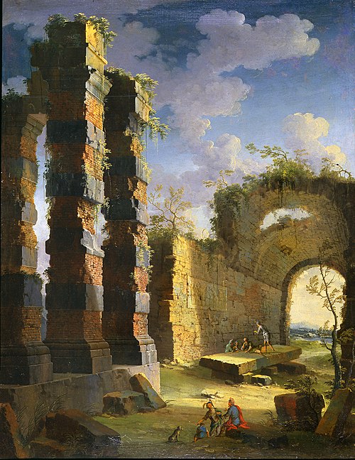 Capriccio architecturale avec figures, crépuscule, , Leonardo Coccorante