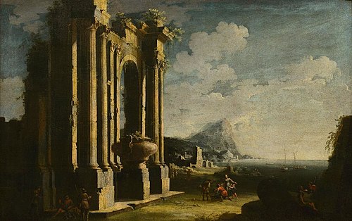 Landscape with Roman Ruins and Figures, , Leonardo Coccorante
