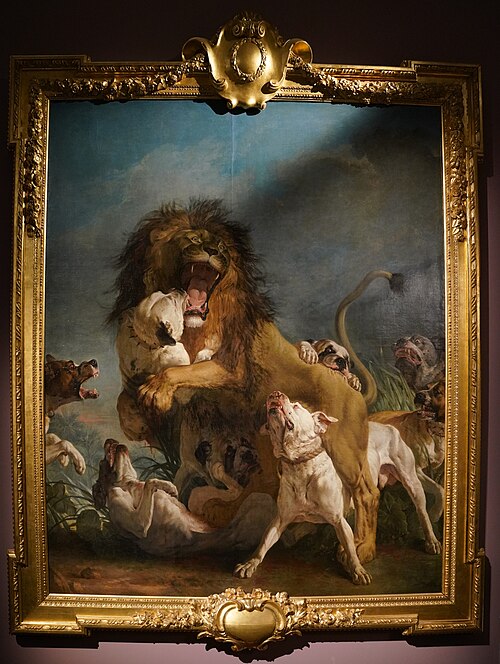 Un Lion d'Afrique, combattu par des dogues, 1757, Jean-Jacques Bachelier
