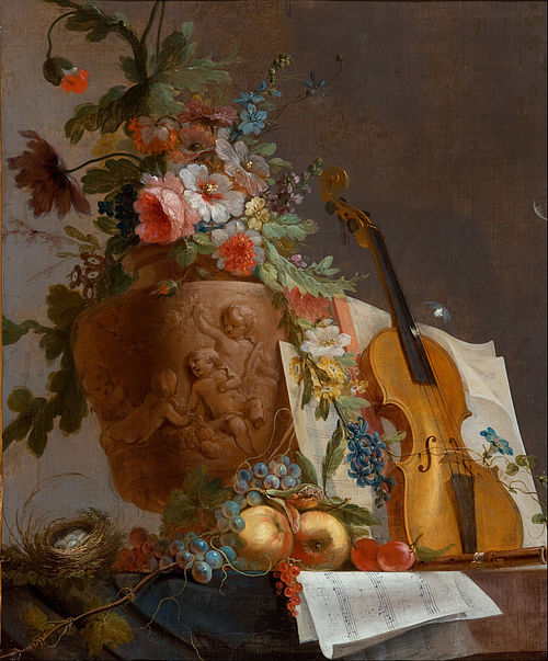 Still life with flowers and a violin, 1750, Jean-Jacques Bachelier