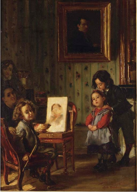 Interior, family life, 1882, Alfred Dehodencq