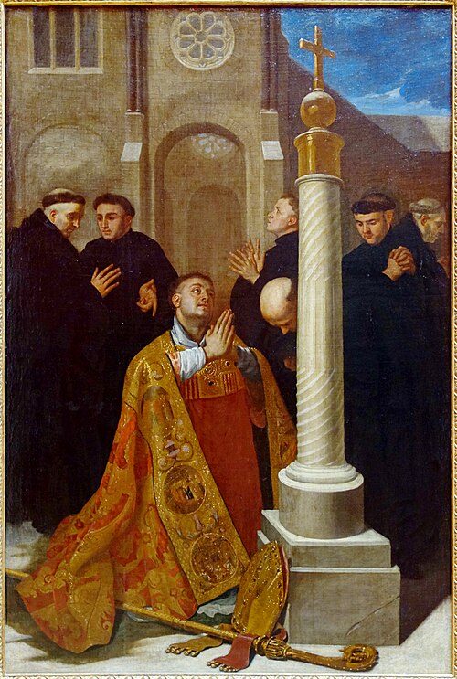 Saint Lambert en prière au pied de la Croix de l'abbaye de Stavelot, 1670, Bertholet Flémal