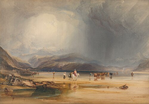 A View of Snowdon from the Sands of Traeth Mawr, taken at the Ford Between Pont Aberglaslyn and Trem, 1834, Copley Fielding