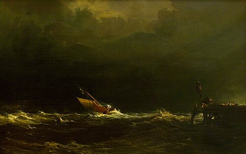 Sailing Boat in Rough Seas off a Jetty, 1831, Copley Fielding