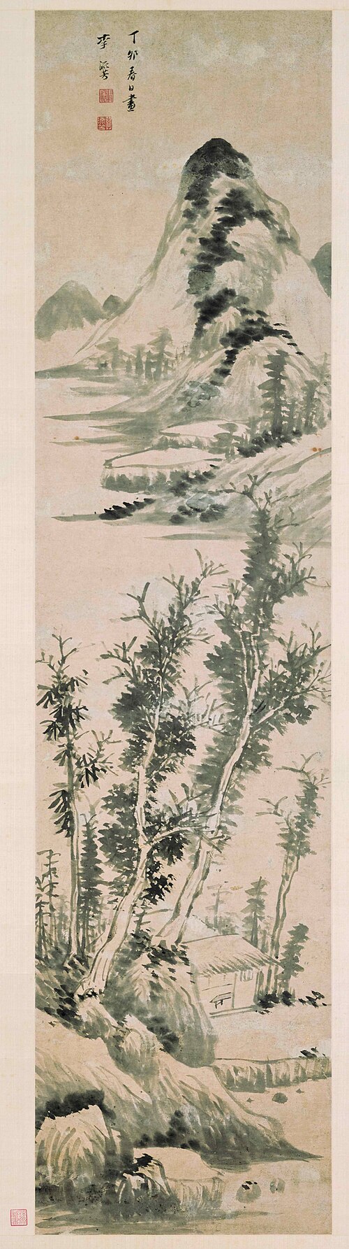 明 李流芳 溪山茅屋图轴, 1627, Li Liufang