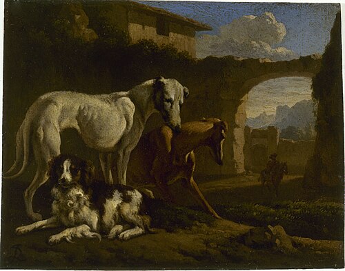 Epagneul et lévriers, 1663, Johan le Ducq