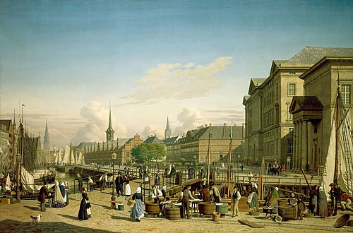 Christiansborg Palace from Højbro Plads, Copenhagen, 1863, Heinrich Hansen