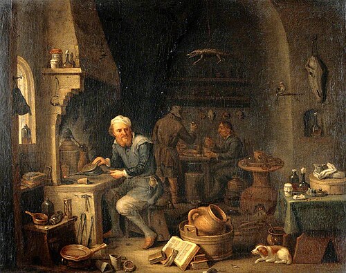 An Alchemist Seated at a Furnace, Turning Away in Thought, , David Ryckaert III