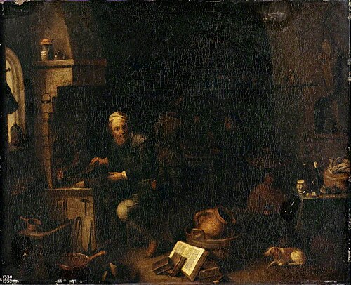 An Alchemist Seated at a Furnace, Turning Away in Thought, , David Ryckaert III