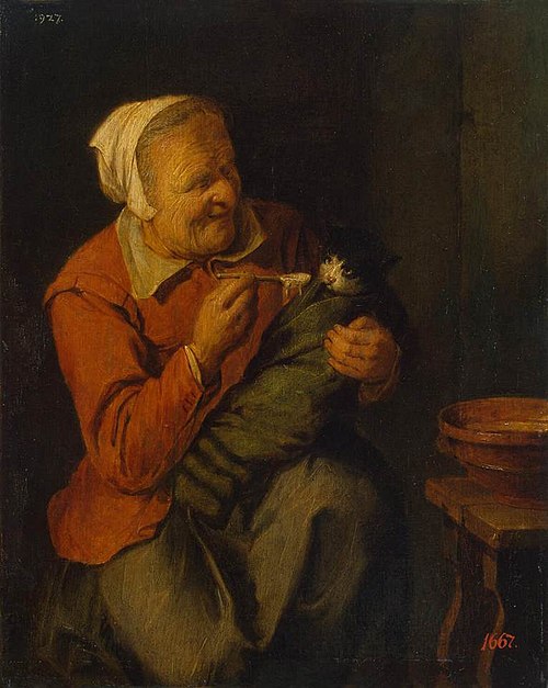 Peasant Woman with a Cat, 1640, David Ryckaert III