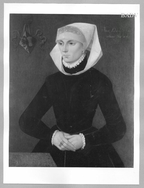Portrait of a lady with coat of arms, 1563, Nicolas Neufchâtel