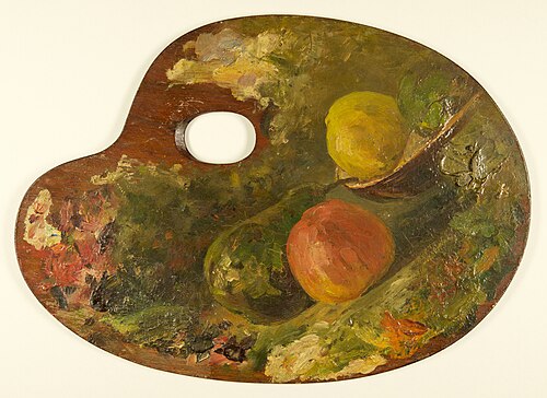 Stilleven met fruit (op eigen palet geschilderd), , Carel Nicolaas Storm van 's-Gr