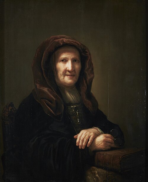 A tronie of an old woman seated, holding spectacles in her right hand, , Pieter Hermansz Verelst
