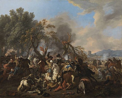 Equistrian battle at the forest edge, 1711, Jan van Huchtenburgh