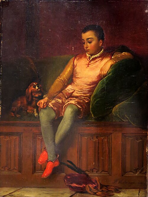 A Seated Page with a Dog, 1848, Florent Willems