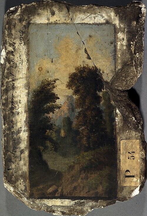 Paysage peint sur une pierre provenant de la prison de Clichy, 1835, Pierre-Luc-Charles Ciceri