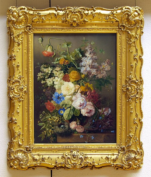 Bloemstilleven met vogelnestje, 1829, Georgius van Os