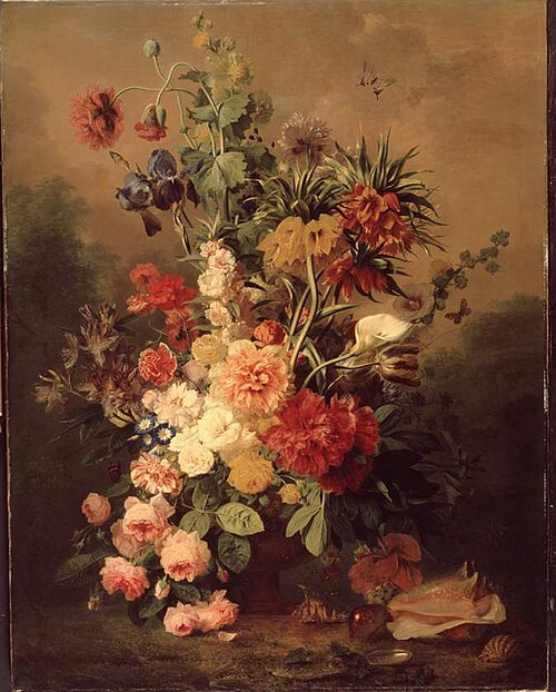 Een rijke compositie van rozen en andere bloemen, 1828, Georgius Jacobus Johannes van 