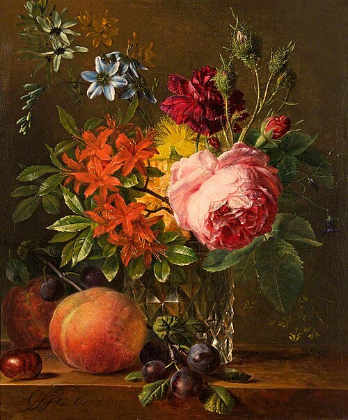 Still Life with Flowers with a Peach, 1831, Georgius Jacobus Johannes van 