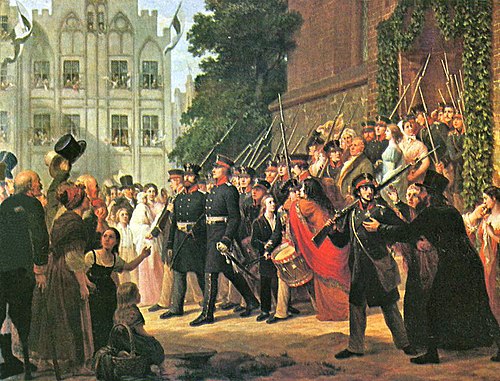 The East Prussian Militia Takes to the Field in 1813 after Receiving a Blessing in the Church, 1860, Gustav Graef