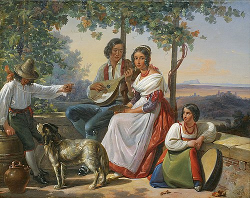 Genre scene in Italian landscape, 1879, Ludwig Vogel