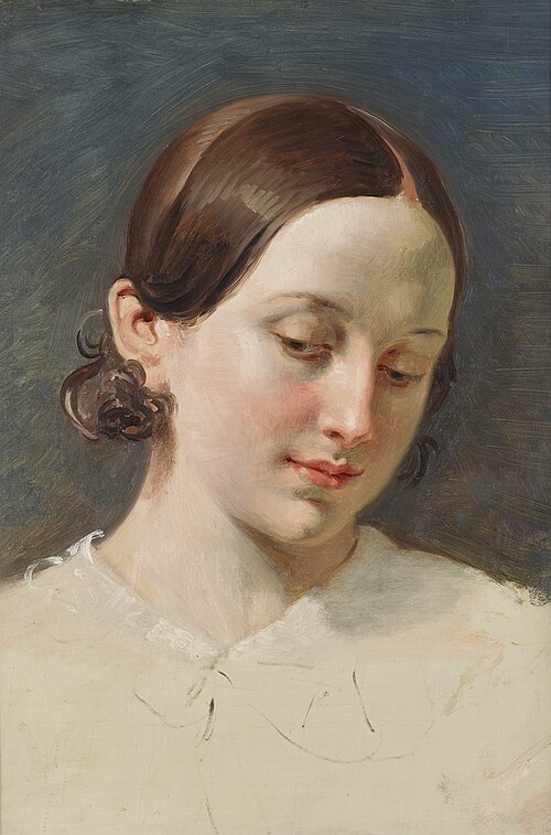Kopf eines Mädchens mit braunem Haar (Studie zu "Rüdiger und Angelica"), 1842, Johann Peter Krafft