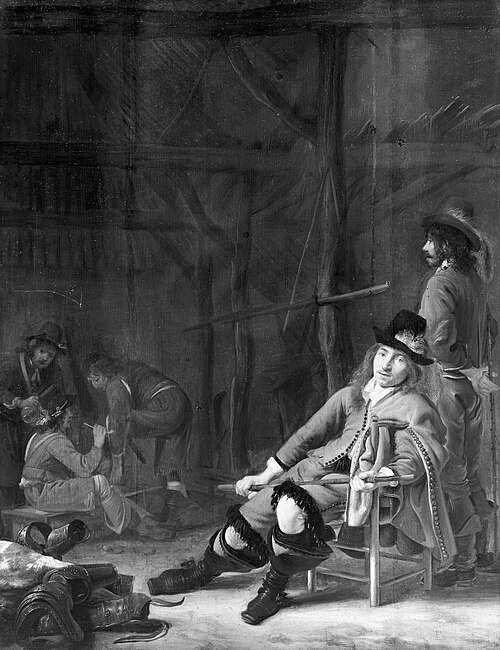 Resting soldiers in a stable, 1648, Simon Kick