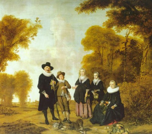 Portrait of an unknown family in a landscape, 1630, Simon Kick