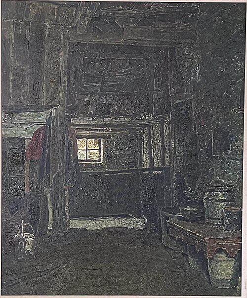 Stalinterieur met lichtend venster, 1918, Jan Adam Zandleven