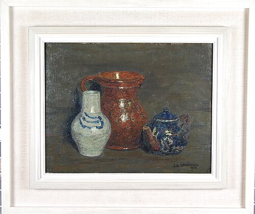 Stilleven met witte vaas, bruine kan en theepotje, 1908, Jan Adam Zandleven