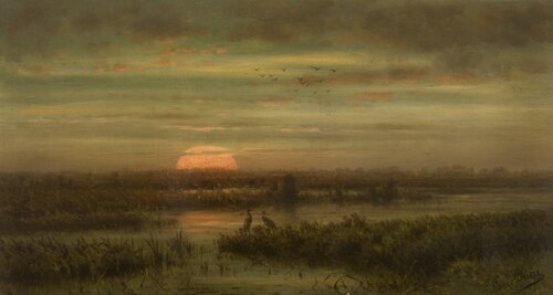 Landscape with Herons at Sunset, , Jean Pierre François Lamorinière