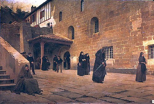 Sortie Eglise Ciboure, 1887, Louis Adan