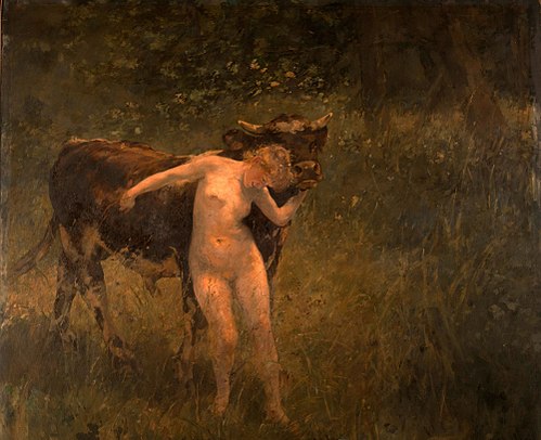 Woman and bull, 1885, Alfred Philippe Roll