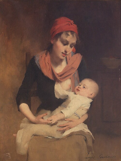 The young mother, 1850, Louis Deschamps