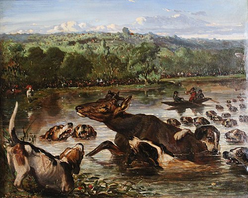 Hallali du cerf aux étangs de Commelle, 1841, Louis Godefroy Jadin