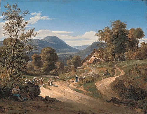 Blick von Kleingemünd auf Neckargemünd, 1828, Ernst Fries