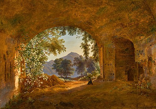 A Grotto with Castel Gandolfo Beyond, , Louise-Joséphine Sarazin de Be