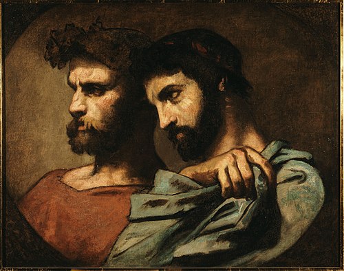 Etude de détail pour "Les Romains de la décadence" : Les deux philosophes, 1847, Thomas Couture
