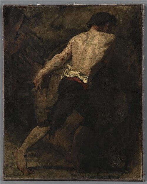 Homme poussant un canon : étude pour "L'enrôlement des volontaires de 1792", , Thomas Couture