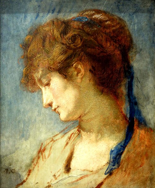 Tête de femme au ruban bleu, 1873, Thomas Couture