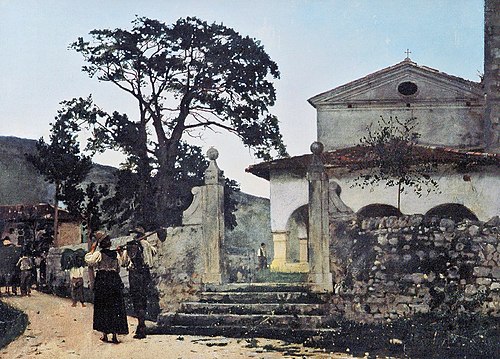 Towards evening at Coltura, hamlet of Polcenigo, in Friuli-Venezia Giulia, Italy, 1873, Luigi Nono