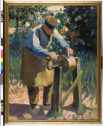 Oude man met slijpsteen, 1911, Gerrit Willem van Blaaderen
