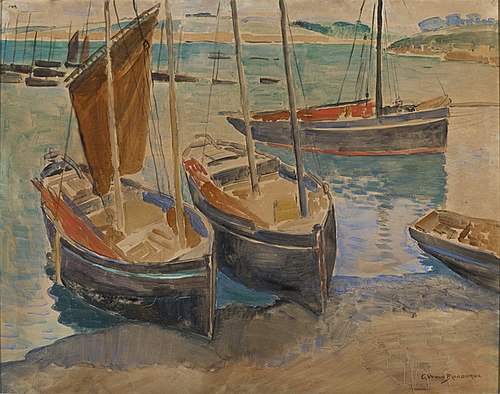 Port with ships in Brittany, , Gerrit Willem van Blaaderen