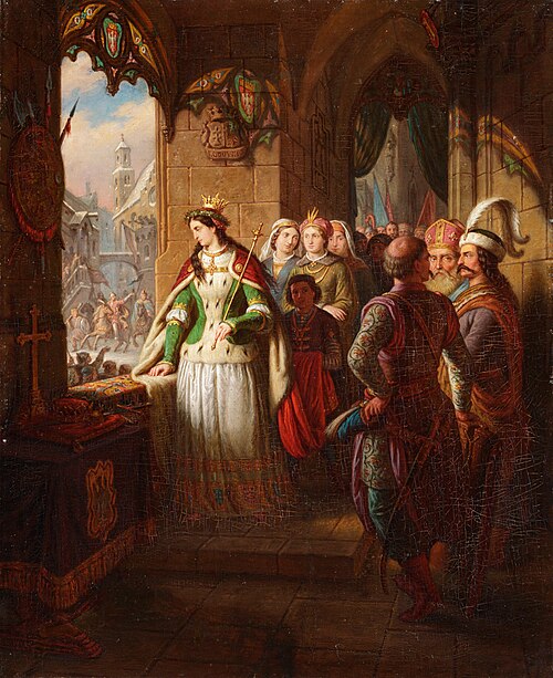 Jadwiga przypatrująca się wjazdowi Jagiełły na zamek krakowski, 1853, Alexander Lesser