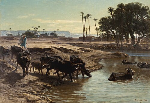 Buffaloes Bathing in the Nile, 1861, Léon Belly