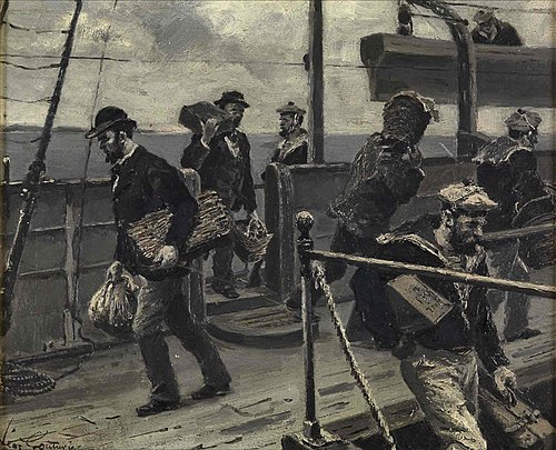 Arrivée des passagers sur le pont d'un navire, 2000, Léon Couturier